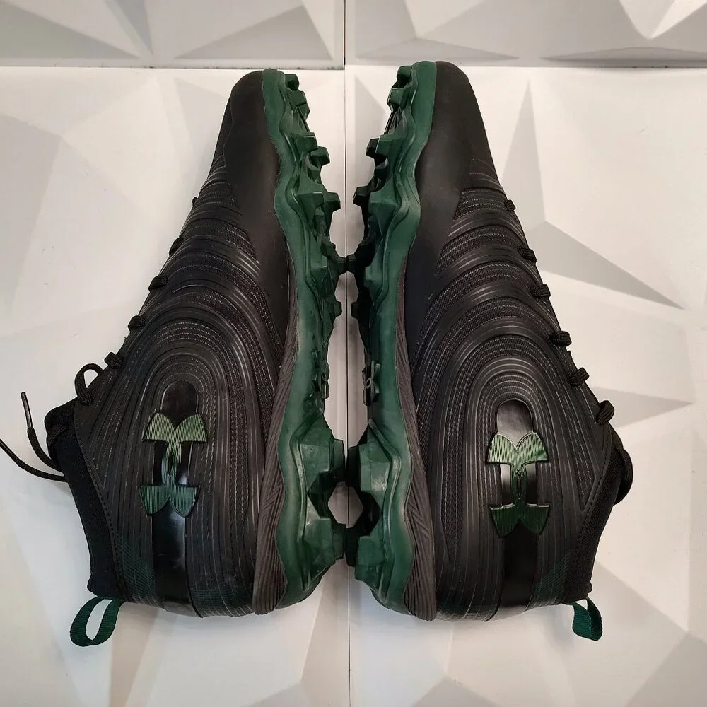 Under Armour Mens Football Cleat 16 Black Green Shoe Lacrosse Nitro Mid MC - Picture 7 of 10